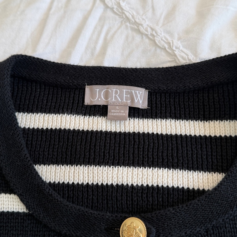 J.Crew Emilie Sweater Lady Jacket in Black Ivory Stripe Knit Cardigan sz L - Picture 7 of 13